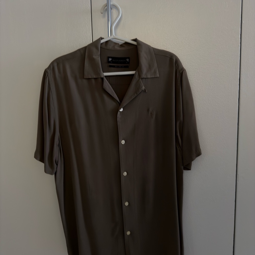 All Saints Dark Brown Short Sleeve Venice Shirt Size M Relaxed Fit
